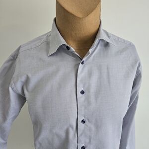 Eton Light Blue Micro-Pattern Dress Shirt with Dark Buttons